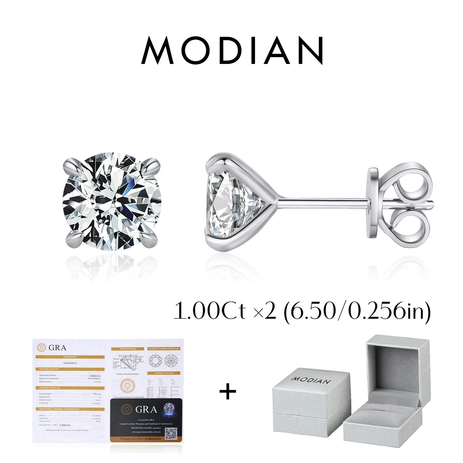 925 Sterling Silver Moissanite Round Stud Earrings D Color Sparkling